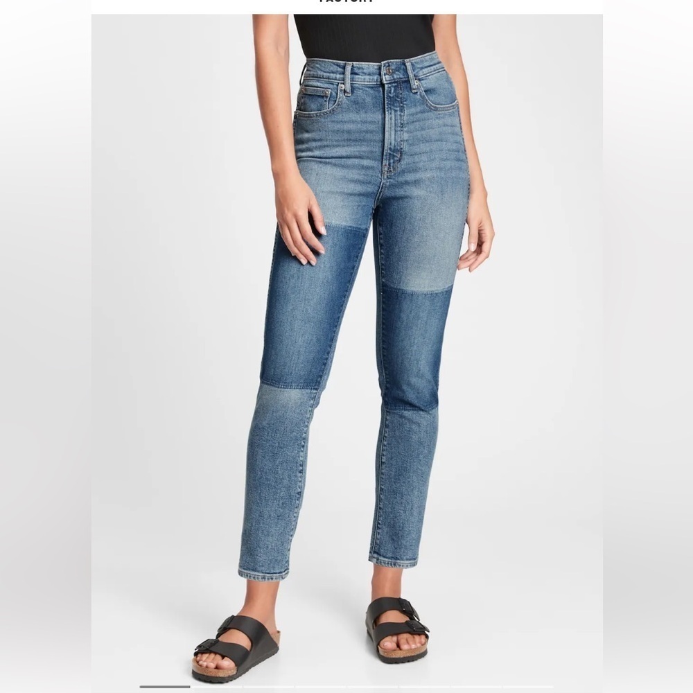 Gap Women’s High Rise Vintage Slim Patch Work Jeans Straight Leg Denim